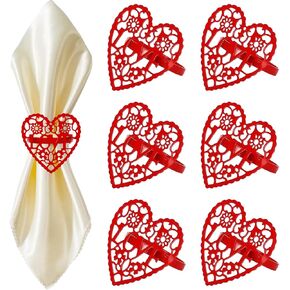 Valentine's Day Heart Napkin Rings Set of 6, Metal Red Heart-Shaped Hollow-Out Napkin Rings Banquet Table Decorations for Valentine's Day Wedding Anniversary Christmas Party Supplies