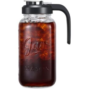 AOZITA 64 oz Glass Pitcher with Lid - 2 Quart Mason Jar Pitcher with Filter Lid, Wide Mouth Jar Leak-proof Water Jug, Heavy Duty Glass Container for Water, Juice, Milk, Tea, Iced Coffee, and Drinks