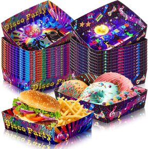 Layhit 36 Pcs 1970s Disco Party Supplies Disco Nacho Boats Large Paper Serving Trays Burger Fries Hot Dog Taco BBQ Popcorn for Retro Party Disco Party Neon Night Party Disco Theme Party