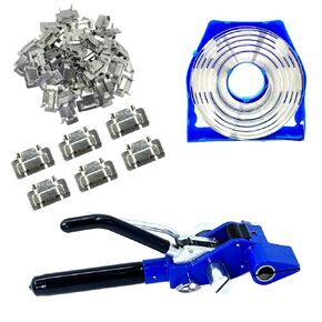 Pallet Packaging Banding ​Strapping ​Kit, Stainless Steel Strapping Tensioner Banding Tool, 3/4" x 100 Feet 304 Stainless Steel Strapping Banding Coil, 200 Pcs Ear-Lokt Buckles