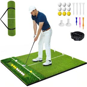 RELIANCER 5x4FT Golf Hitting Mat,2 in-1 Dual-Turf Golf Swing Mat,Artificial Turf Golf Training Mat w/Integrated Ball Tray,Outdoor Indoor Golf Practice Mat,Golf Chipping Mat for Golf Simulator Backyard
