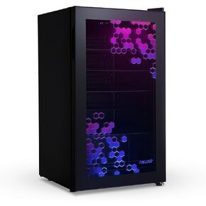 NewAir 126 Can Beverage Fridge with LED Color Changing Door | Prismatic Series Beverage Refrigerator with RGB HexaColor LED Lights, Mini Fridge for Gaming, Game Room, Party Festive Holiday Fridge