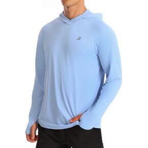 Long Sleeve Sun Shirts for Men - UPF 50+ UV Protection Hoodie Shirt for Fishing Swim Rash Guard Beach Running Workout Blue