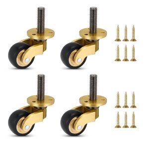 1Inch Brass casters Wheels Solid Piano Caster,Antique Style Rubber Wheels,for Sofas Coffee,Table(360 lbs)