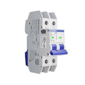 Westinghouse UL 489 AC Miniature Circuit Breaker, 5 Amp, 2 Pole, C Curve, 10kA, 480Y/277V AC, 125V DC, Non-Polarized, UL Listed, DIN Rail Breaker with Thermal Magnetic Trip