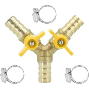 3 Way Shut Off Valve, 1/2" Hose Barb 2 Switch Brass Y Shaped Ball Valve Air/Fuel/Water
