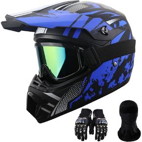 Motorcycle Dirt Bike Helmet Full Face Motocross Helmets for Outdoor Sports Off Road Racing Mountain Bike Men Women Off-Road Helmet Gloves Goggles for Adult Youth DOT/FMVSS 218 Approve