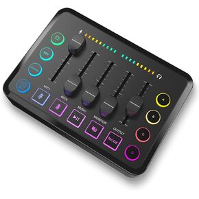Gaming Audio Mixer, Audio Mixer for Streaming, Streaming RGB PC Mixer with XLR Microphone Interface, Volume Fader, 48V Phantom Power, for Podcast/Recording/Game Voice/Youtube/TikTok/Vocal