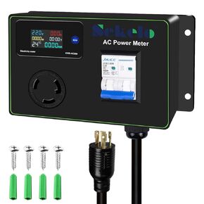 30A AC Power Meter, 120-240V Digital Multimeter Tester,NEMA L6-30 to NEMA L6-30 Outlet Monitor with 5FT 10AWG Cable and 30A Circuit Breaker, Real-Time Voltage, Current, Power, and Energy Monitoring