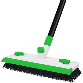 Floor Scrub Brush with Long Handle, 3-in-1 Scrape Stiff Bristle Scrubber Brush for Cleaning Grout Bathroom Patio Deck Garage