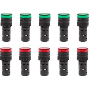 10 pcs Energy Saving LED Indicator Light Voltage 12V/24V/110V Current 20mA Mounting Hole Size 22mm (7/8 Inch) 5 Green, 5 Red (110V AC/DC)
