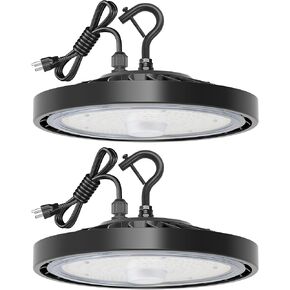 LED Shop Lights for Garage Super Bright High Bay Garage Light 150W 24000LM 5000K with 110-277V 5' Cable Plug in&US Hook,UFO High Bay Shop Light for Workshop Warehouse