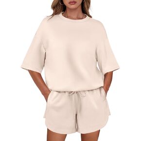 ANRABESS Two Piece Outfits Oversized Top Lounge Shorts Matching Sets 2025 Summer Fashion Sweatsuits Travel Airport Clothes