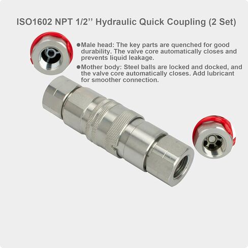 مجموعة توصيلات توصيلات الاتصال السريوليات ، NPT 1/2 "ISO16028 Skid Steer Flat Face Acplers مجموعة مع أغطية الغبار in Kuwait
