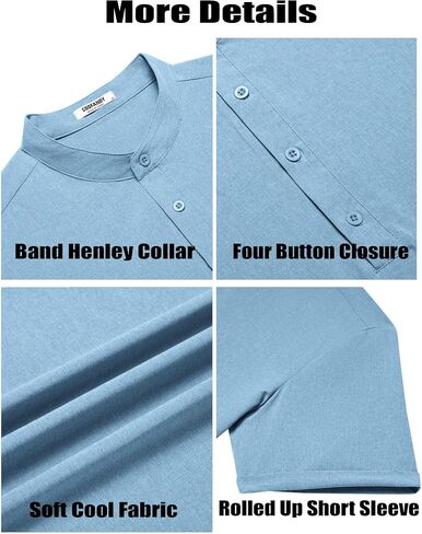 COOFANDY Men's Casual Henley Shirt Short Sleeve Band Collar Shirt Summer Beach Hippie Vacation T Shirt with Button in Saudi Arabia