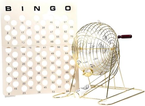 Regal Bingo - Jumbo Professional Bingo Cage - Includes Brass Cage, 75 White Ping Pong Balls, Master Board - for Large Group Games, Game Night, Bingo Hall, & Holiday Activities - 16 in - Gold in Saudi Arabia