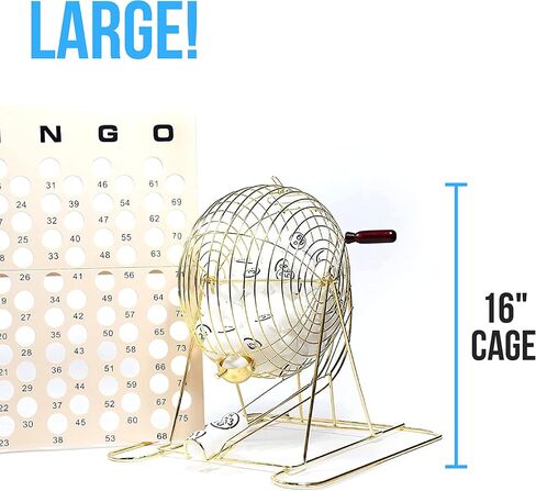 Regal Bingo - Jumbo Professional Bingo Cage - Includes Brass Cage, 75 White Ping Pong Balls, Master Board - for Large Group Games, Game Night, Bingo Hall, & Holiday Activities - 16 in - Gold in Saudi Arabia