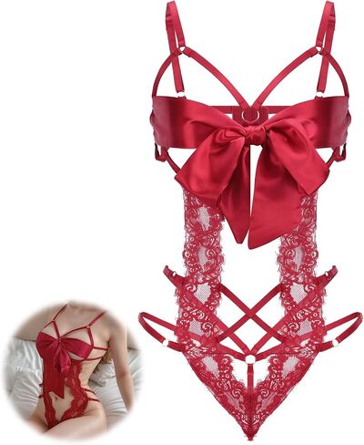 Women's Sexy Lingerie for Women Lace Bodysuit with Bow Tie Cutout Design One Piece Lingerie Sets for Women Sexy, Black in Saudi Arabia