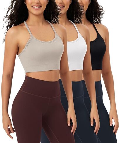 ODODOS Seamless Racerback Sports Bra for Women Ribbed Camisoles Non Padding Yoga Bra Crop Tank Tops in Kuwait