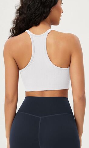 ODODOS Seamless Racerback Sports Bra for Women Ribbed Camisoles Non Padding Yoga Bra Crop Tank Tops in Kuwait