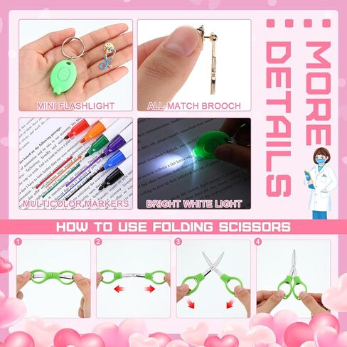 48 قطعة من هدايا التخرج لطلاب التمريض، تتضمن أقلامًا صغيرة وسلسلة مفاتيح LED ومقص قابل للطي ودبابيس بروش لسماعة الطبيب لطلاب الطب وتقدم ملحقات مكتب الممرضات in Kuwait