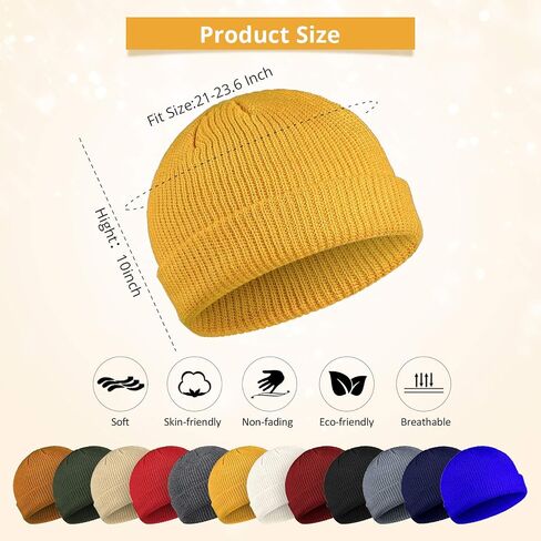 Geyoga 12 Pieces Trawler Beanie Hats Knit Cuff Beanie Roll-Up Edge Skull Cap Fisherman Beanie for Men Women in Kuwait