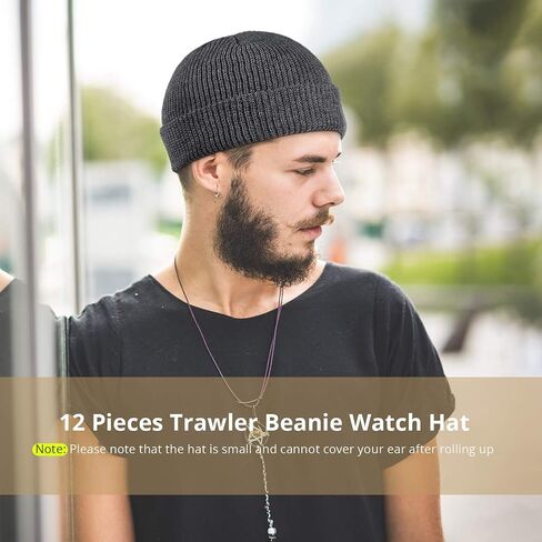 Geyoga 12 Pieces Trawler Beanie Hats Knit Cuff Beanie Roll-Up Edge Skull Cap Fisherman Beanie for Men Women in Kuwait