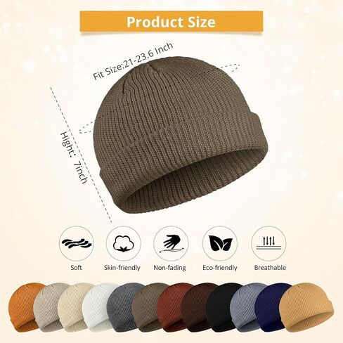 Geyoga 12 Pieces Trawler Beanie Hats Knit Cuff Beanie Roll-Up Edge Skull Cap Fisherman Beanie for Men Women in Kuwait