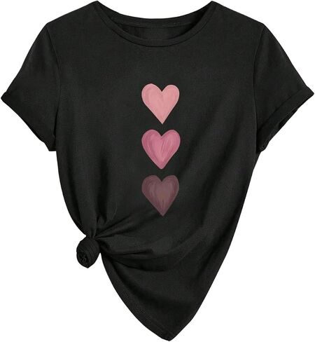 SweatyRocks Girl's Heart Printed T Shirts Crewneck Short Sleeve Casual Basic Tee Tops in Saudi Arabia