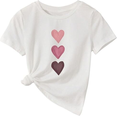 SweatyRocks Girl's Heart Printed T Shirts Crewneck Short Sleeve Casual Basic Tee Tops in Saudi Arabia