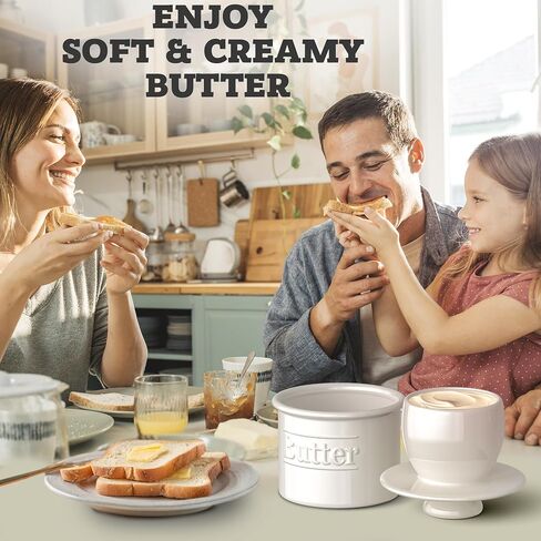 Premium Butter Crock with Lid - Original Design French Butter Dish - Beautiful Ceramic Butter Keeper for Counter with Water Line - Perfect to Keep Butter Soft and Spreadable - White in Kuwait