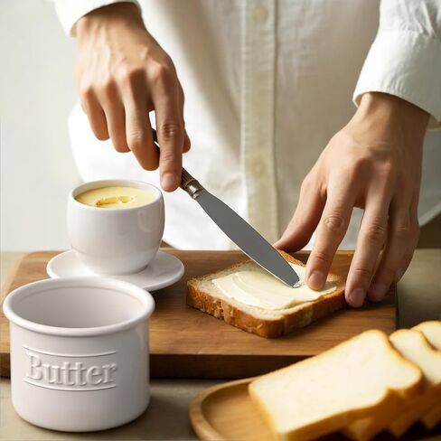 Premium Butter Crock with Lid - Original Design French Butter Dish - Beautiful Ceramic Butter Keeper for Counter with Water Line - Perfect to Keep Butter Soft and Spreadable - White in Kuwait