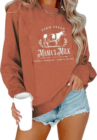 Women Nursing Sweatshirts for Breastfeeding Zip Nursing Friendly Maternity Sweater Mama's Daily Farm Fresh Milk Pullover Tops in Kuwait