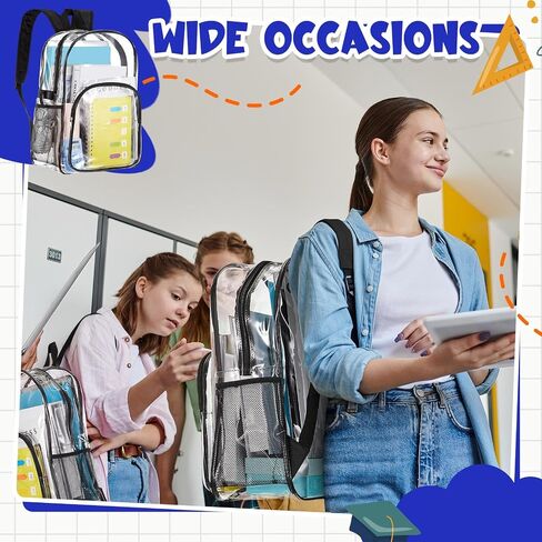 48 Pcs Clear Backpack Heavy Duty Clear Bookbags Clear Backpack Stadium Approved 16 Transparent See Through Backpacks for Stadium, Concert, Sports, Work, School, Security in Kuwait