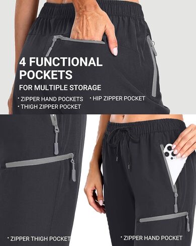 Holipick Women's Hiking Pants Lightweight Quick Dry Water Resistant Elastic Waist Outdoor Camping Travel Cargo Zipper Pockets in Saudi Arabia