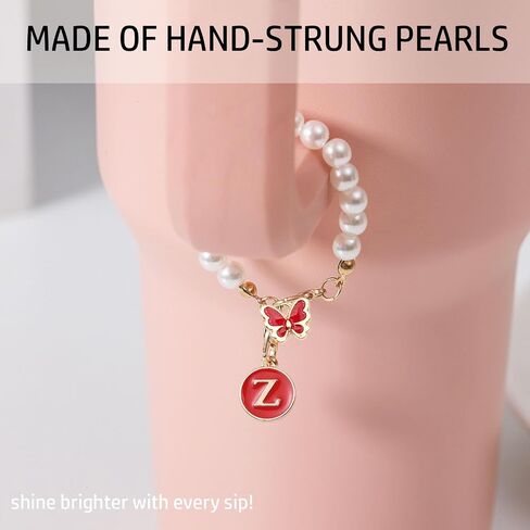 Letter Charm for Stanley Cup，Pearl Chain Accessories Stanley Cup Initial Charms for Handle Stuff Decor Water Bottle Jewelry Tumbler Cute Personalized Name ID Decorations Black Tag (B) in Saudi Arabia