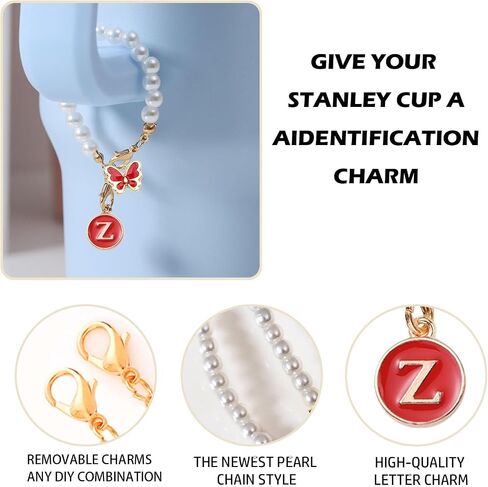 Letter Charm for Stanley Cup，Pearl Chain Accessories Stanley Cup Initial Charms for Handle Stuff Decor Water Bottle Jewelry Tumbler Cute Personalized Name ID Decorations Black Tag (B) in Saudi Arabia