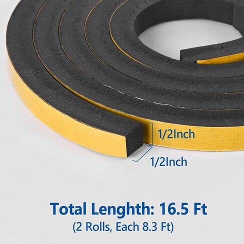 شريط رغوة الرغوة اللاصقة ذاتيا weathersstrip 1/2in × 1/4in × 42 قدم شريحة عزل الرغوة عالية الكثافة ختم الرغوة تجريد الطقس مع لاصق قوي للباب ونافذة عزل الصوت in Kuwait