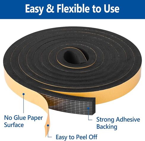 شريط رغوة الرغوة اللاصقة ذاتيا weathersstrip 1/2in × 1/4in × 42 قدم شريحة عزل الرغوة عالية الكثافة ختم الرغوة تجريد الطقس مع لاصق قوي للباب ونافذة عزل الصوت in Kuwait