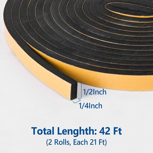 شريط رغوة الرغوة اللاصقة ذاتيا weathersstrip 1/2in × 1/4in × 42 قدم شريحة عزل الرغوة عالية الكثافة ختم الرغوة تجريد الطقس مع لاصق قوي للباب ونافذة عزل الصوت in Kuwait