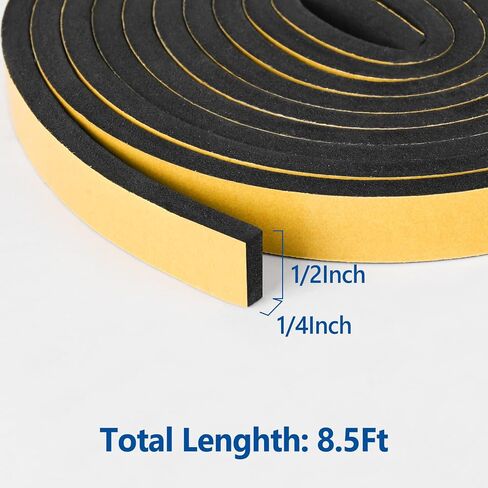 شريط رغوة الرغوة اللاصقة ذاتيا weathersstrip 1/2in × 1/4in × 42 قدم شريحة عزل الرغوة عالية الكثافة ختم الرغوة تجريد الطقس مع لاصق قوي للباب ونافذة عزل الصوت in Kuwait