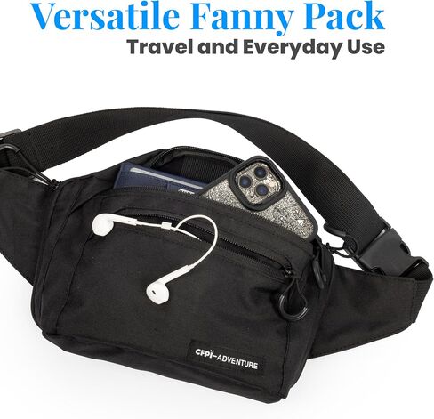 Men's Fanny Pack - Stylish and Durable Waist Bag with Adjustable Strap, Multiple Zippered Pockets, Lightweight and Secure Hip Pack for Travel, Outdoor Activities, and Everyday Use BLACK in Saudi Arabia