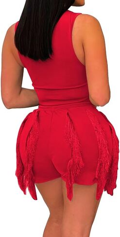 EDITCOZY Women Fringe Shorts 2 Piece Pants Sets Outfits Sexy Tank Crop Tops Tassel Romper Party Club Night in Kuwait