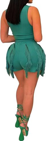 EDITCOZY Women Fringe Shorts 2 Piece Pants Sets Outfits Sexy Tank Crop Tops Tassel Romper Party Club Night in Kuwait