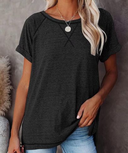 Women's Tops Short Sleeve T Shirts Crewneck Casual Loose Fit Tunic Tops in Kuwait