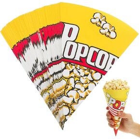 TOYANDONA 100 Pcs Paper Popcorn Bags, Cone Shaped Party Popcorn Boxes Candy Container Great Carnival Snacking Bags for Birthday Theater Themed Parties Movie Nights
