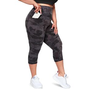 Happy.angel Plus Size Leggings with Pockets for Women, High Waisted Capri Yoga Workout Pants Cropped Tights 3X 4X