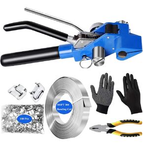 Metal Banding Strapping Kit, Steel Strapping Tool Pallet Banding Kit with Ratchet Tensioner and Cutter，Metal Belt Packaging Machine with 100pcs Buckle 3/4" x 100 Feet Steel Banding Coil