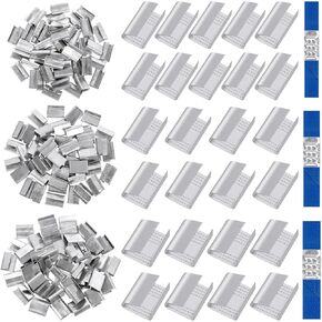 Glarks 150pcs Open (Snap-on) Packaging Seals 1/2in 5/8in 3/4in Banding Clip, Open Serrated Seal, Metal Buckle Seals for Strapping Strap Securing Packaging Pallet Strapping Banding
