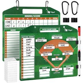 WISYOK Double-Sided Magnetic Baseball Lineup Board for Dugout, Includes 40 Lineup Cards, Dry Erase Clipboard for Scoring, Coach’s Baseball Board